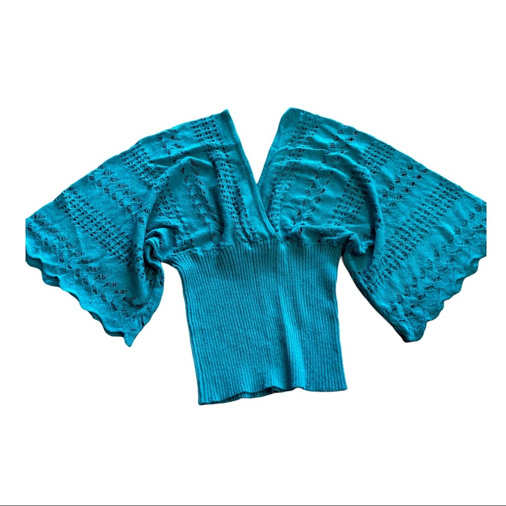 F21 Teal Wrap Sweater Boho Top